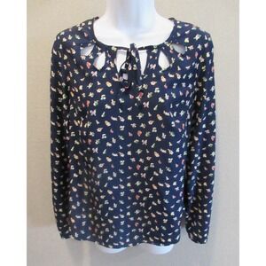 Dalia Collection Tie Frint Long Sleeve Floral Top Size Small
